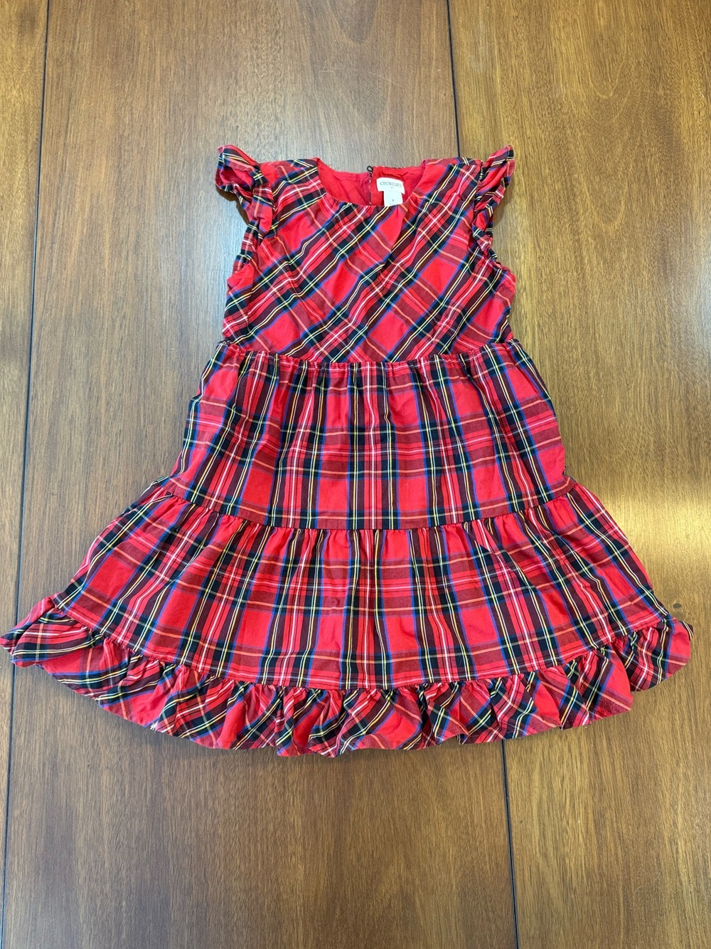 Girls Red Plaid Ruffle Tiered Dress